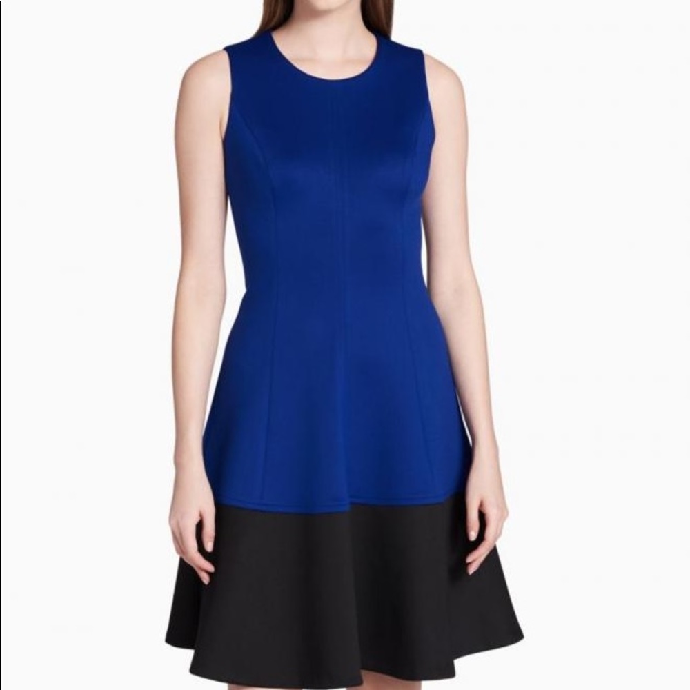 Calvin Klein CK Blue and Black Color Block Fit + Flare Work Dress Size 2